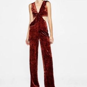 Burnt orange velvet jumpsuit. Bershka, size small.